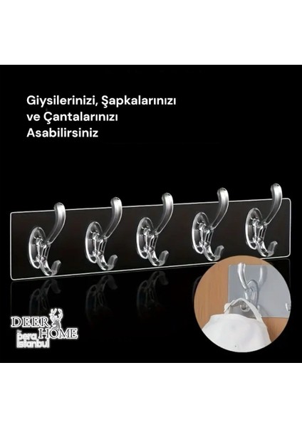 5'li Süper Güçlü Şeffaf Çerçeve Askısı Lekesiz Duvar Yapışkanı Mutfak Banyo Raf Tutucu Aksesuarı