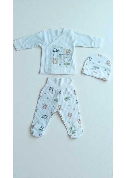 3 Lü Bebek Zıbın Takımı 0-3 Ay %100 Pamuk Kendinden Eldivenli Şirin Desenli fiyatları