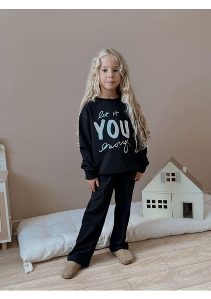 You Simli Baskılı 2 Iplik Kız Çocuk Alt Üst Süper Tarz Takım