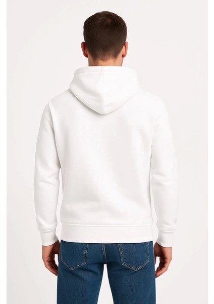 Erkek Üç Iplik Kapüşonlu Kanguru Cepli Sweatshirt Hoodie - Beyaz fiyatları