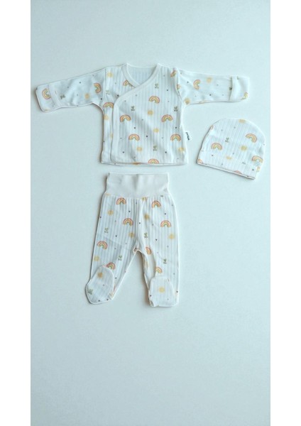 3 Lü Bebek Zıbın Takımı 0-3 Ay %100 Pamuk Kendinden Eldivenli Şirin Desenli fiyatları