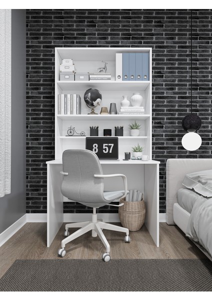 Asra Trend %100 Mdflam Raflı Çalışma Masası Bilgisayar Ofis Ders Masası Çm-03