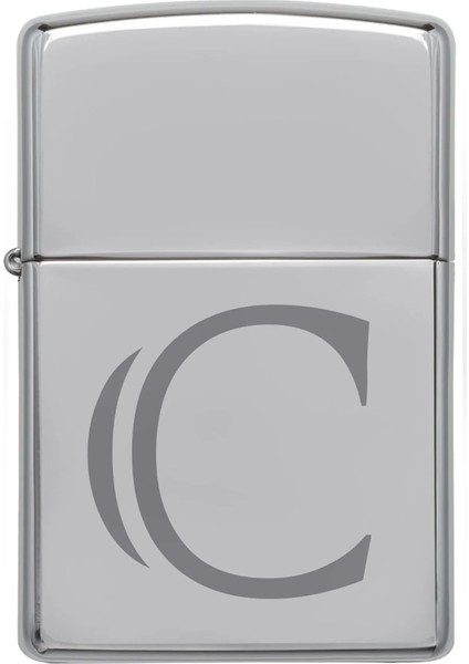 Çakmak C Harf Tasarımlı Gümüş Gri Rüzgar Geçirmez Pirinç Alaşım Benzinli