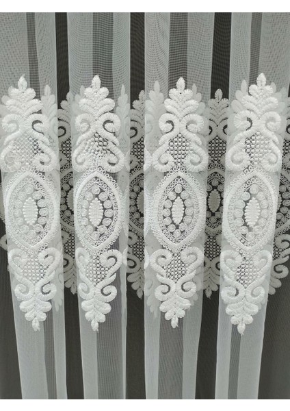 Desenli Tül Perde Ekru Brillant, Ağır Nakışlı Sık Pileli Brode Tül Perde,kırışmaz,ütü Istemez fırsatları