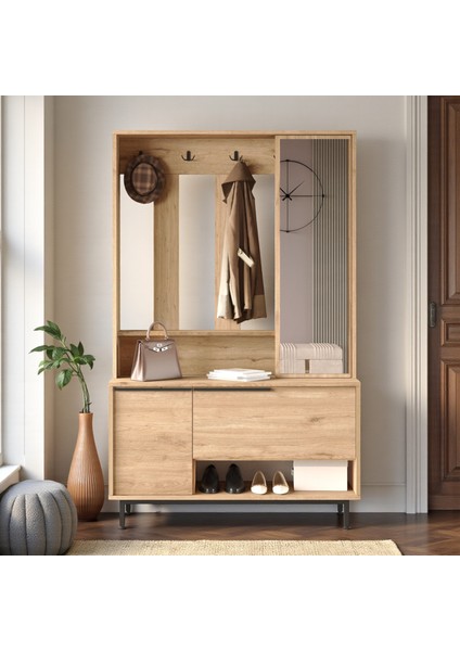 Portmanto Vestiyer Ayakkabılık Aynalı Metal Ayaklı Sepet