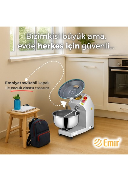 Emir 10 kg Hamur Yoğurma Makinesi – Ev Tipi Ekmek ve Pizza Yoğurma Robotu, Güvenli Kapak Çocuk Dostu fiyatları