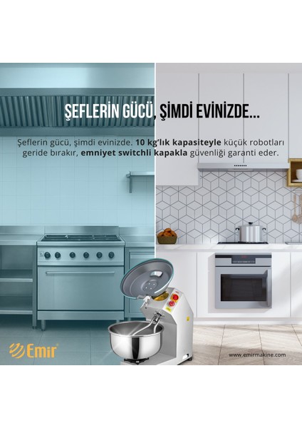 Emir 10 kg Hamur Yoğurma Makinesi – Ev Tipi Ekmek ve Pizza Yoğurma Robotu, Güvenli Kapak Çocuk Dostu modelleri