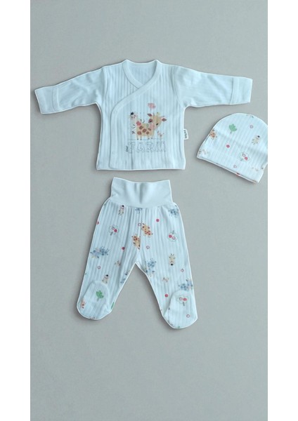 3 Lü Bebek Zıbın Takımı 0-3 Ay %100 Pamuk Kendinden Eldivenli Şirin Desenli fiyatları