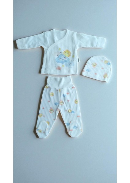 3 Lü Bebek Zıbın Takımı 0-3 Ay %100 Pamuk Kendinden Eldivenli Şirin Desenli fiyatları