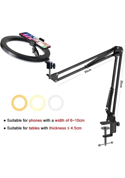 Yayıncı Aydınlatma Kıskaçlı 10 Inch Youtuber Video , ürün Çekimi selfie ışığı LED Işıklı Halka Telefon Tutuculu HLK-012A indirimleri