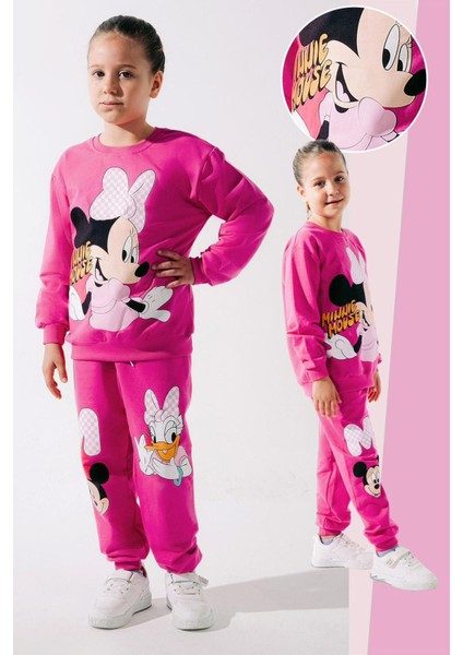 Dsy Mnn Baskılı Kız Çocuk takım - Fuşya