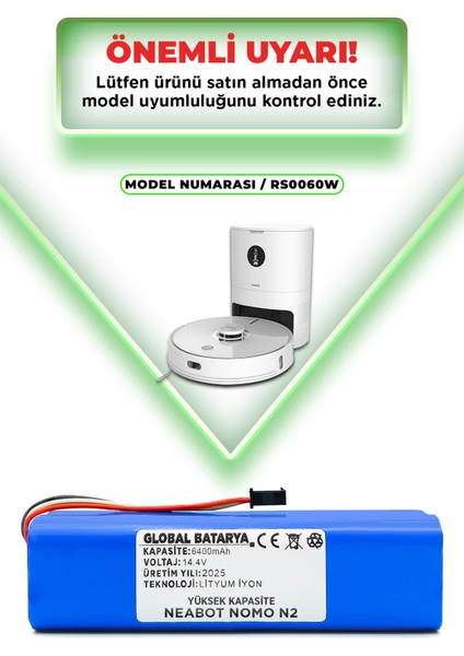 Neabot Nomo N2 Uyumlu Akıllı Robot Süpürge Bataryası 14.4V 6400MAH Li-Ion Pil (Yüksek Kapasite) indirimleri