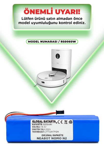Neabot Nomo N2 Uyumlu Akıllı Robot Süpürge Bataryası 14.4V 5200MAH Li-Ion Pil (Orijinal Kapasite) indirimleri
