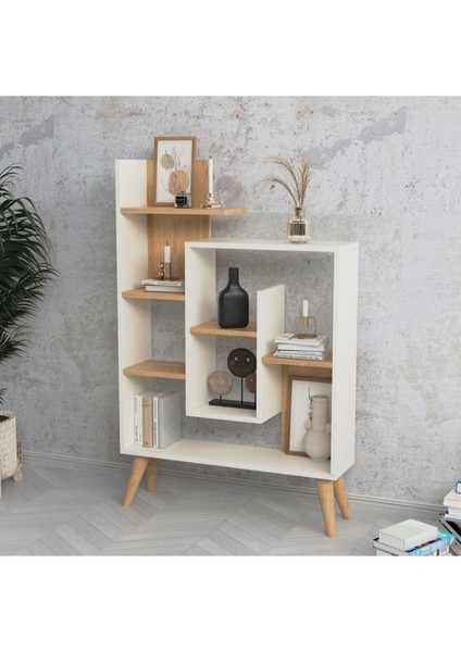 New Sally Beyaz Meşe Suntalam Kitaplık 84x126x22 cm – Minimalist ve Şık Tasarım, Ev ve Ofis Kullanımına Uygun