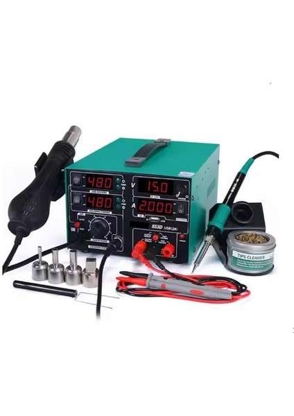 Luxury,3in1 5A Güç Kaynağı, Üflemeli Sıcak Hava ve Lehimleme Istasyonu Prolink P-53 D5A