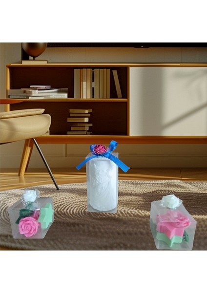 Taçlı Prenses Gül ve Yıldız Görünümlü Kokulu Doğal Beyaz Pembe Yeşil Renk 3lü Dekoratif Mum