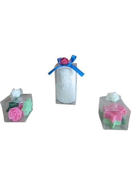 Taçlı Prenses Gül ve Yıldız Görünümlü Kokulu Doğal Beyaz Pembe Yeşil Renk 3lü Dekoratif Mum modelleri