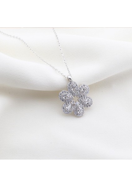 Çiçek Modeli Zirkon Taşlı Gümüş Kolye indirimleri