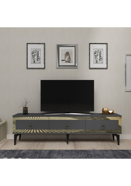 Ponnyct 180 cm Tv Sehpası Antrasit Altın