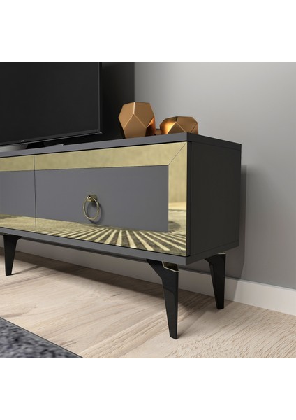 Ponnyct 180 cm Tv Sehpası Antrasit Altın modelleri