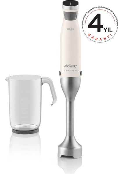 Technoart 1500 W El Blenderi – 900 ml Kapasiteli, Turbo Fonksiyonlu Çelik Bıçaklı, Beyaz, Yerli Üretim