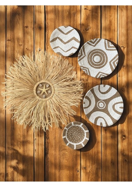 Beyaz 5'li El Yapımı Hasır Duvar Tabağı Seti – Şık ve Dekoratif Duvar Süsü Koleksiyonu