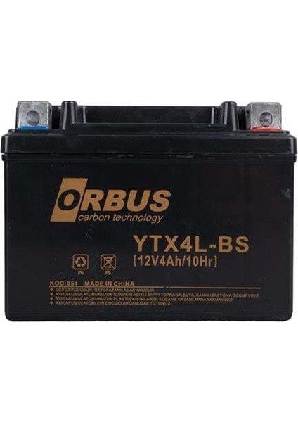 Orbus YTX4L-BS 12V 4A Motosiklet Aküsü (114 x 66 x 88 Mm) (1.6kg) fiyatları