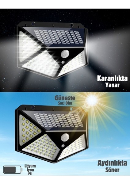 4'lü Paket 100 LED Güneş Enerjili Hareket Sensörlü 4 Taraflı Aplik Bahçe Bahçe Aydınlatma Lambası modelleri