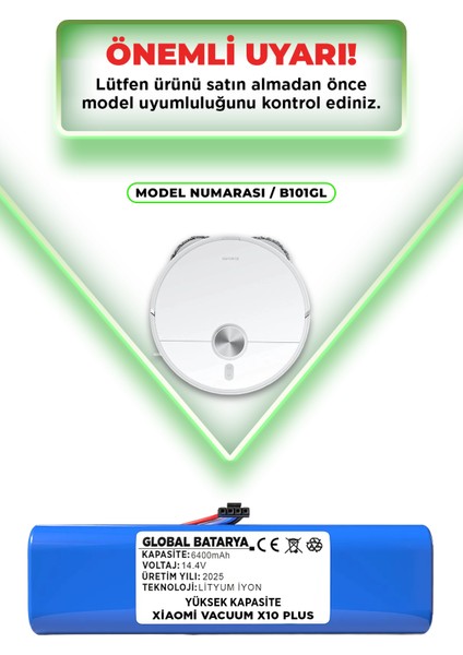 Xiaomi X10 Plus Robot Süpürge Bataryası 14.4V 6400MAH (Yüksek Kapasite) indirimleri