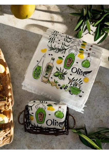 Zeytin Desenli Mutfak Havlusu