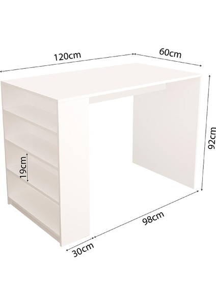 Pablo G4931 4 Adet Siyah Tabureli Beyaz Bar Masası 4 Raflı Açık Depolamalı Çok Amaçlı Mutfak Masası modelleri
