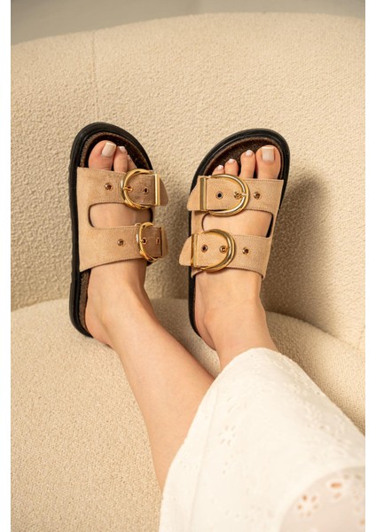 Craft Bej Süet Gold Toka Detaylı Kadın Terlik fiyatları