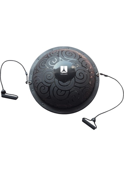 Siyah Bosu Ball Yarı Pilates Denge Topu 60 cm – Direnç Lastikli & Pompa Hediyeli, Ev ve Spor Salonu Egzersiz Aleti
