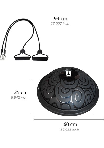 Siyah Bosu Ball Yarı Pilates Denge Topu 60 cm – Direnç Lastikli & Pompa Hediyeli, Ev ve Spor Salonu Egzersiz Aleti fiyatları