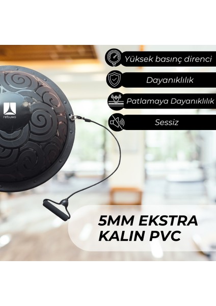 Siyah Bosu Ball Yarı Pilates Denge Topu 60 cm – Direnç Lastikli & Pompa Hediyeli, Ev ve Spor Salonu Egzersiz Aleti indirimleri