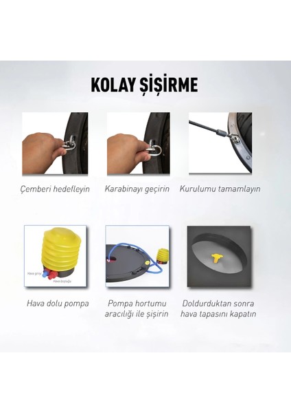 Siyah Bosu Ball Yarı Pilates Denge Topu 60 cm – Direnç Lastikli & Pompa Hediyeli, Ev ve Spor Salonu Egzersiz Aleti
