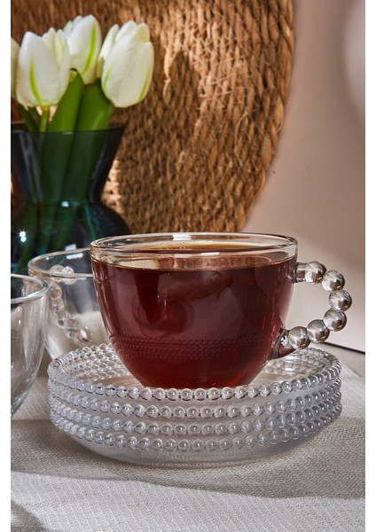 Girona Boncuk Desensiz Cam Çay Fincan Seti 12 Parça – Şık, Zarif ve Günlük Kullanıma Uygun Tasarım