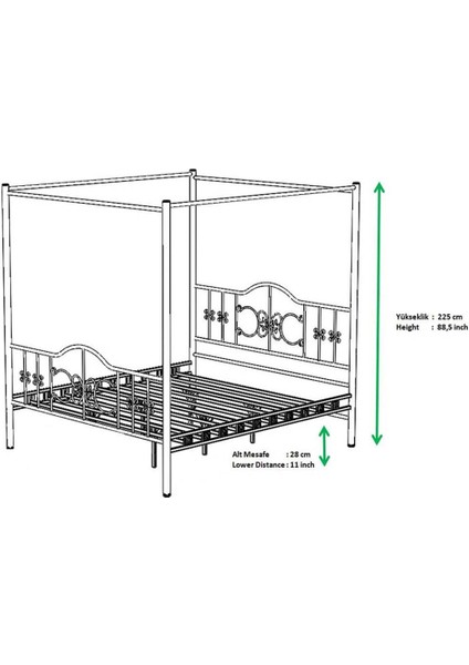 Tek Kişilik Metal Karyola 90x190x225 cm Modern Tasarım Sağlam Dayanıklı Metal Gövde indirimleri