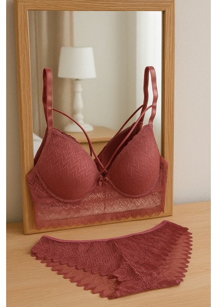 Büstiyer Iç Çamaşır Takım Dolgulu Sütyen Külot Dantelli