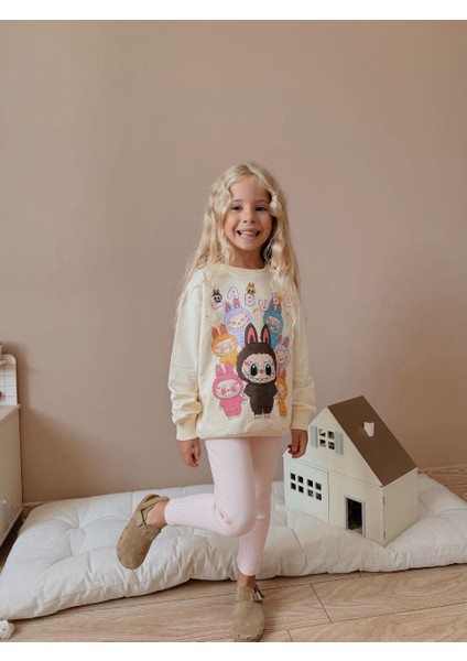 Labubu Baskılı Eşofman 2 Iplik Kız Çocuk Taytlı Alt Üst Takım