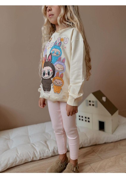 Labubu Baskılı Eşofman 2 Iplik Kız Çocuk Taytlı Alt Üst Takım fiyatları
