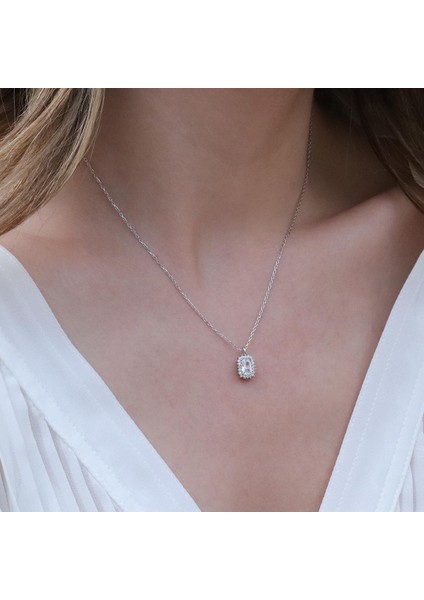 Baget Taşlı Gümüş Kolye