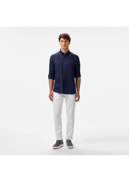 Erkek Lacivert Classic Fit Keten Gömlek modelleri