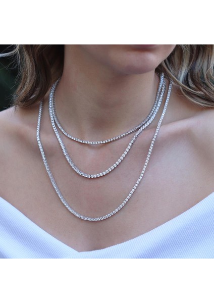 Zirkon Taşlı Su Yolu Gümüş Kolye