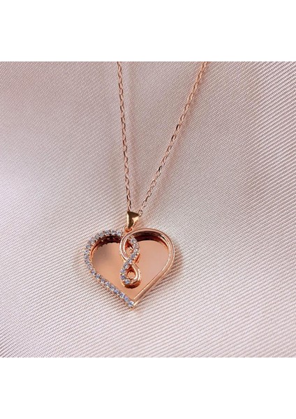 Kalp Sonsuzlukrose Gold Kaplama Gümüş Kolye