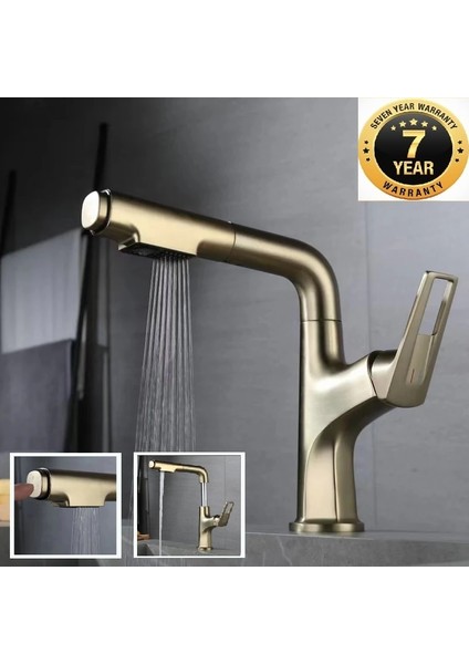 Mutfak Evye Banyo Lavabo Bataryası Asansörlü Yeni Sistem Mat Gold Fiskiyeli İthal 7 Yıl Garantili