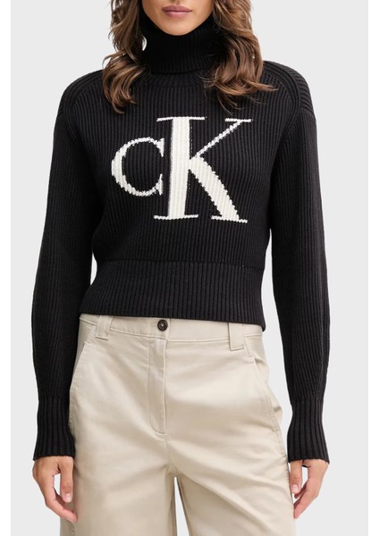 % 100 Pamuk Loose Fit Balıkçı Yaka Logolu Kazak LV047D349GUB1 Bayan Kazak LV047D349G Ub1