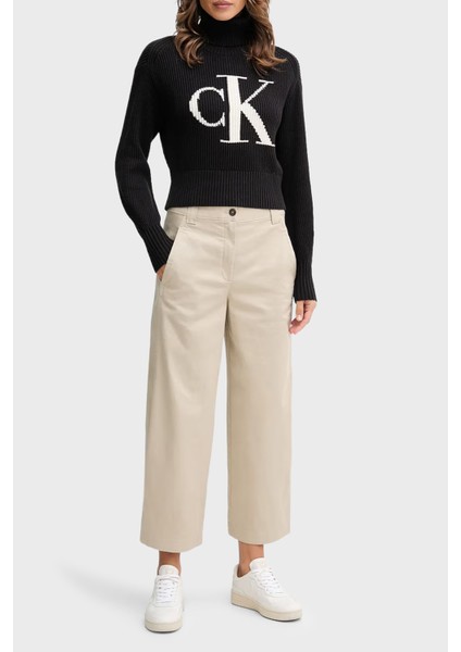 % 100 Pamuk Loose Fit Balıkçı Yaka Logolu Kazak LV047D349GUB1 Bayan Kazak LV047D349G Ub1 fiyatları