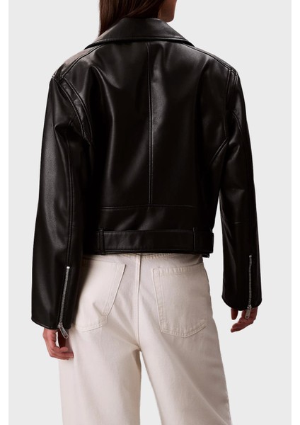 Relaxed Fit Kemerli Apaş Yaka Biker Deri Ceket LV044C532GBAE Bayan Ceket LV044C532G Bae modelleri