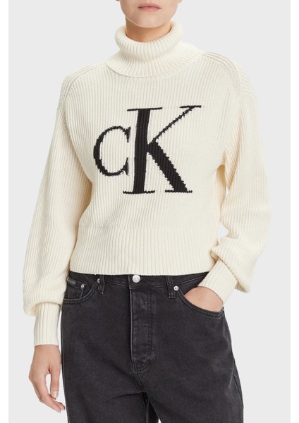 % 100 Pamuk Loose Fit Balıkçı Yaka Logolu Kazak LV047D349G101 Bayan Kazak LV047D349G 101